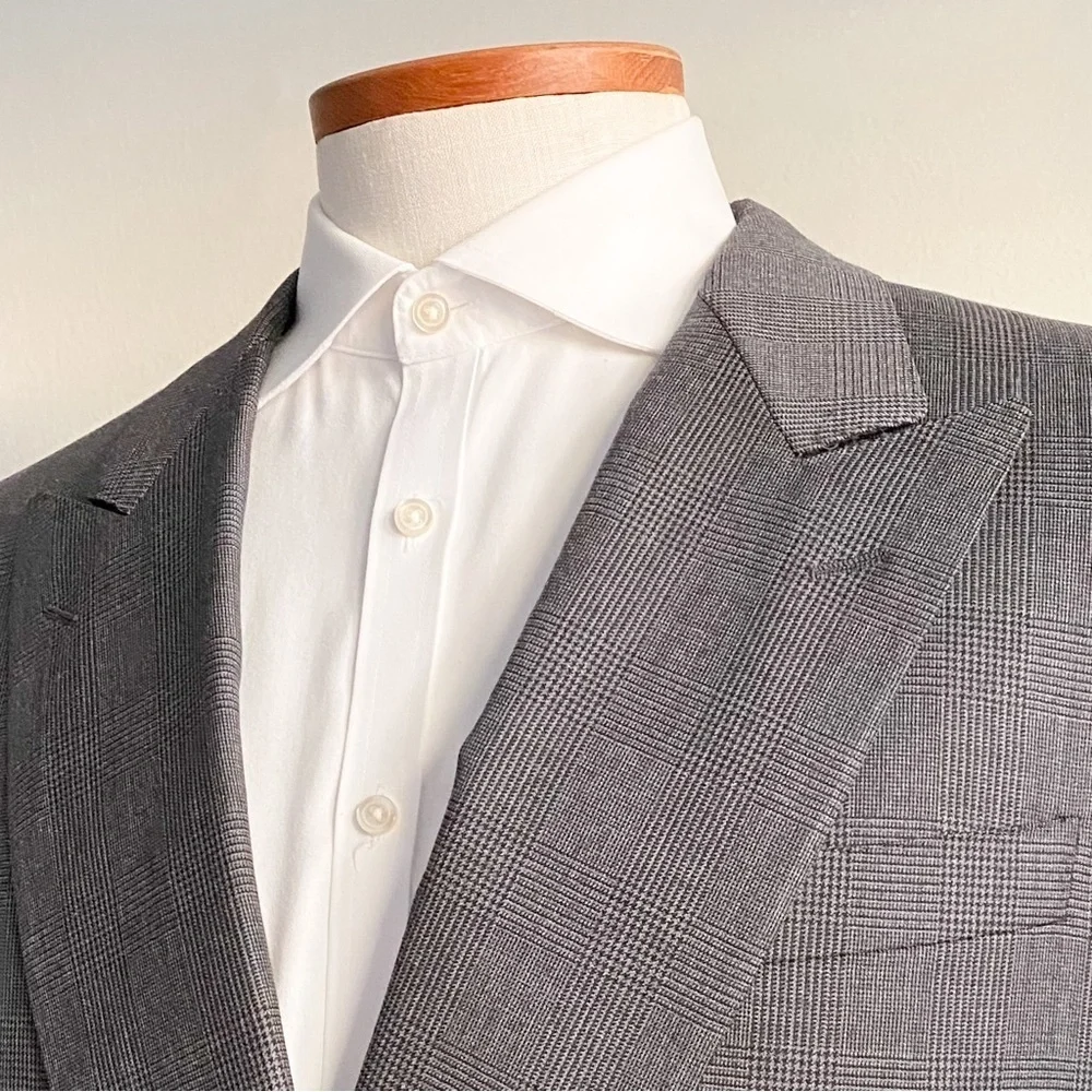 Canali Wool Gray Double Breasted Houndstooth Check Blazer Tuxedo Sport Coat 52S
